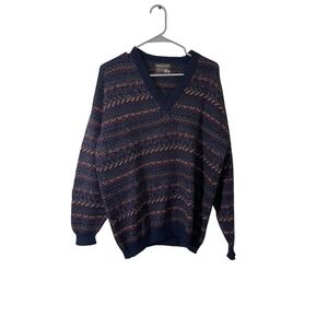 Vintage Men's Baby‎ Alpaca V-Neck Sweater Chevron Medium Cosby Preppy PERU